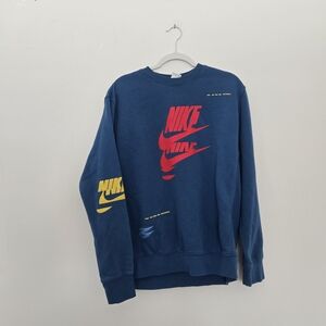 Nike Men's Essential Sweatshirt Embroidered Graphic Logo Red Blue Large
